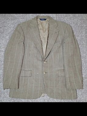 Polo by Ralph Lauren Men's Tan Houndstooth Blazer Made In USA